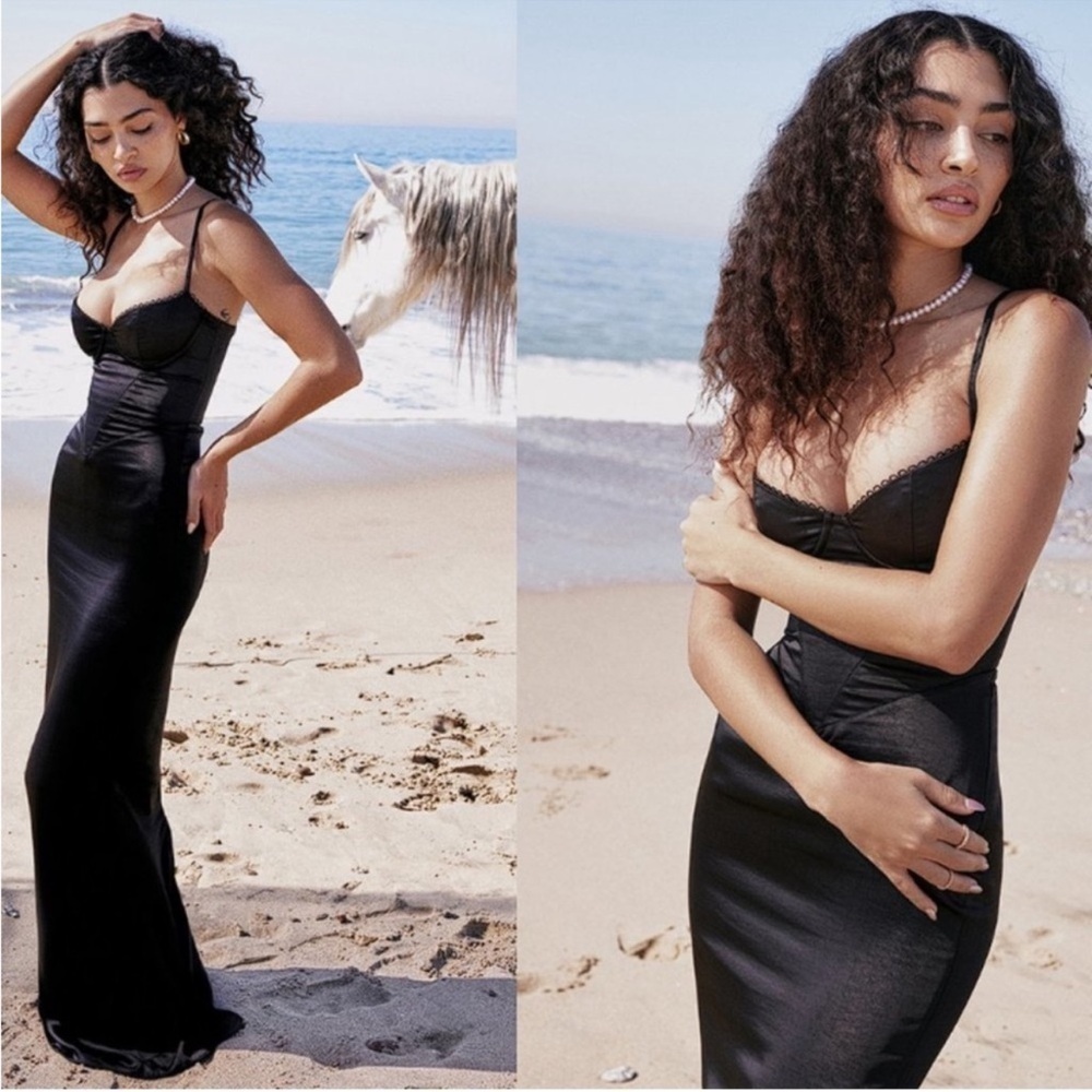 NWOT HOUSE OF CB Stefania Black Corset Maxi Dress sz L - Picture 3 of 9